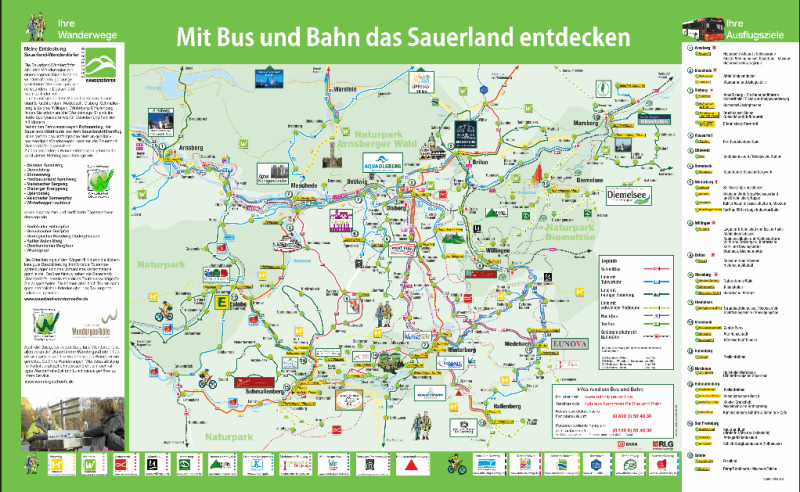 Overzichtskaart per bus en trein door het Sauerland