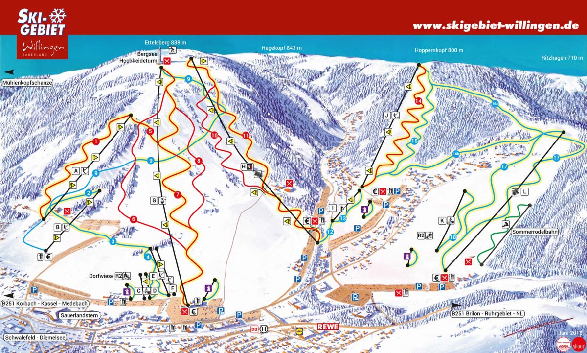 Skigebied Willingen panoramakaart 2018